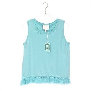 Sail to Sable Knit Fringed Sleeveless Sweater Size Medium Aqua New NWT **w/FLAW